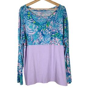 Lilly Pulitzer Finn XXL In Full Bloom Floral Colorblock Long Sleeve cotton Top